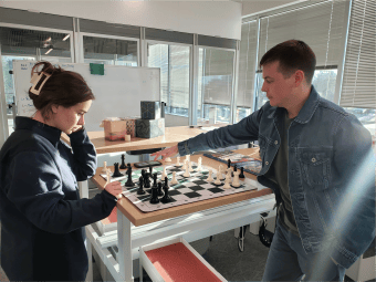 A board game set up on a table